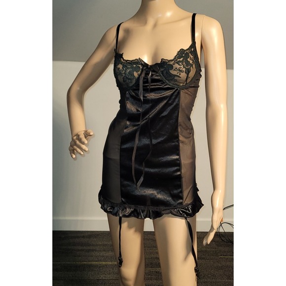 The Unbranded Brand Other - Women's Back Lace Up Medium Black Teddy Corset Bustier Lingerie G-String SL2614
